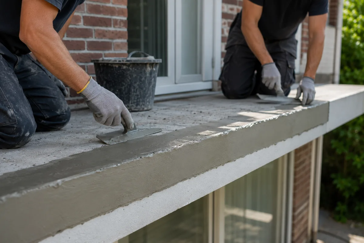 Vakmannen aan het werk bij betonreparatie